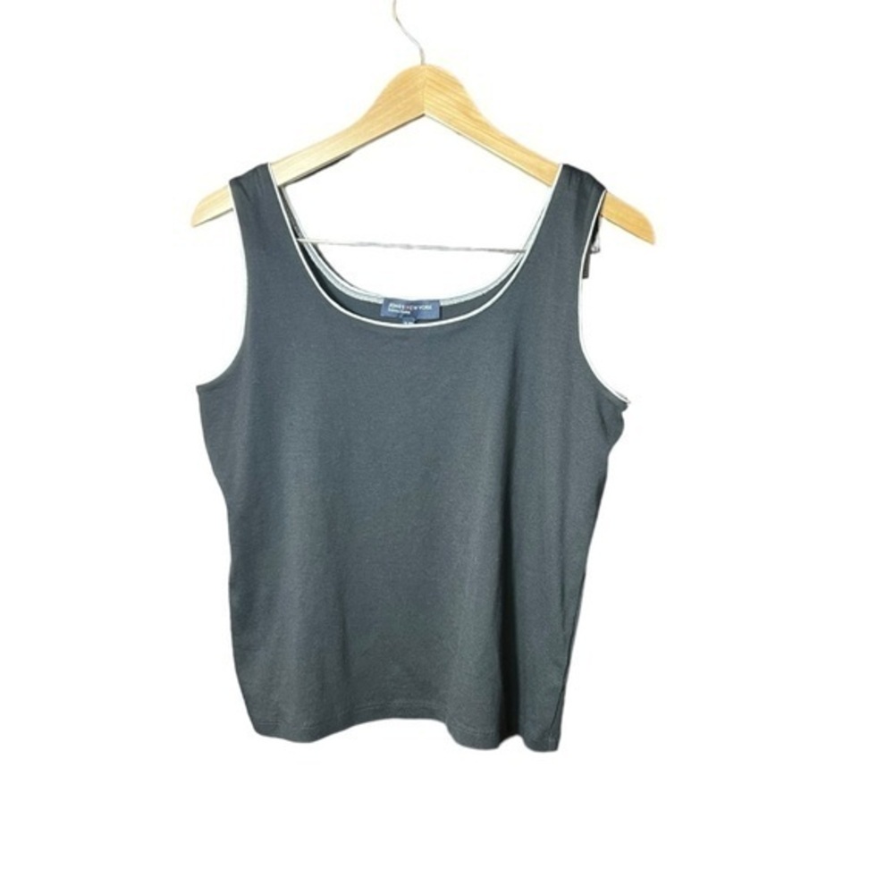 Jones New York Women's Black Tank Top White Trim XL 100% Cotton